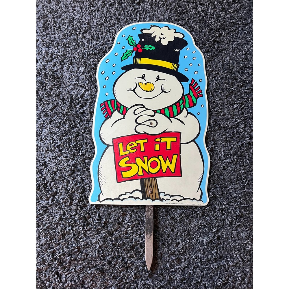 Vintage Snow Man Winter Yard Sign. 1998 Impact Plastics Large Snowman Sign